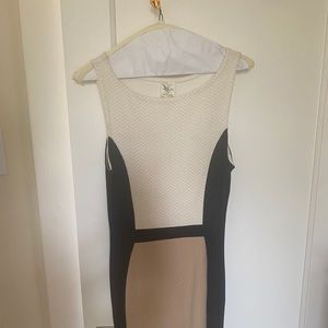 Anthropologie 3 block dress, black, white and tan.